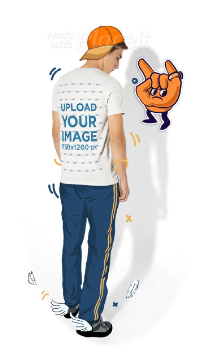 Back View T-Shirt Video Maker Featuring an Animated Sticker and an Illustrated Hat