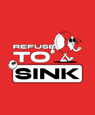 T-Shirt Design Template Featuring a Retro Lifesaver Cartoon with a Quote