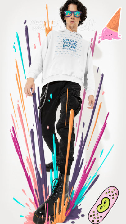 Hoodie Video Featuring a Young Man and a Colorful Paint Explosion 5117v