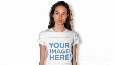 White Woman Wearing Round Neck Tshirt Stop Motion Against White Background