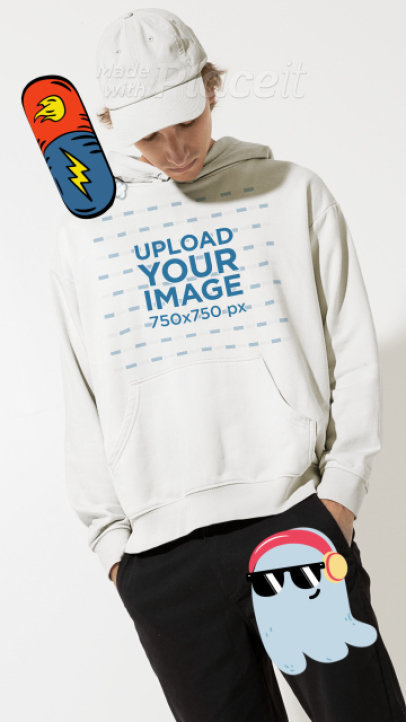 Hoodie Video Featuring a Serious Young Man and a Cool Ghost Sticker 