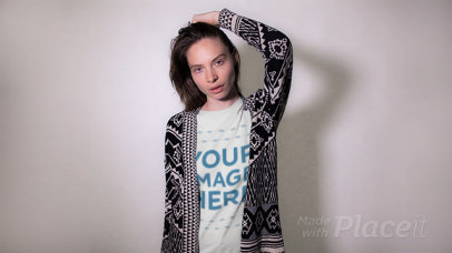 Woman Wearing a Round Neck Tee Stop Motion at a Photoshoot