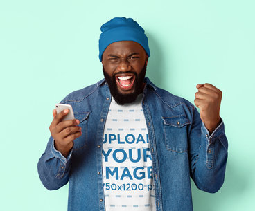 T-Shirt Mockup of an Excited Man with a Beard