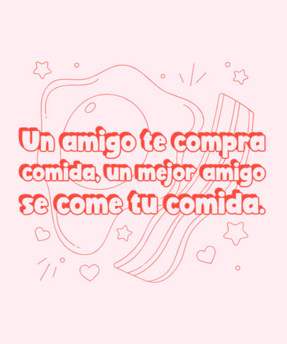 T-Shirt Design Template Featuring a Quote for BFF Day and Line Illustrations