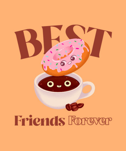 BFF T-Shirt Design Template Featuring a Cartoonish Coffee and a Donut 4577c