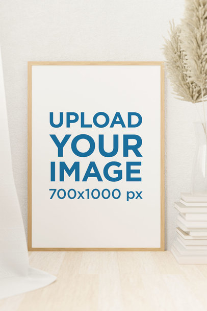 Mockup of an Art Print Frame Placed Over a Wooden Floor