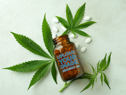 Cannabis-Themed Mockup of a Tumbled Pill Bottle