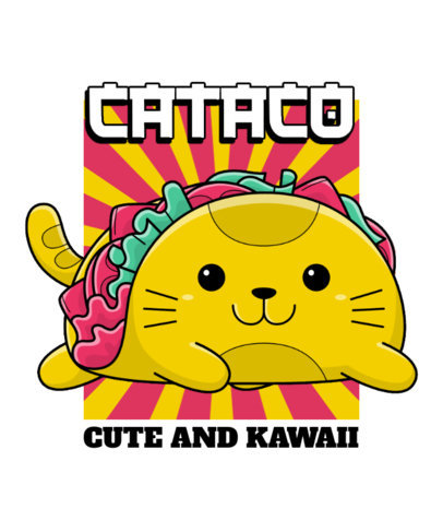 T-Shirt Design Template Featuring Kawaii-Styled Cats with Food Shapes