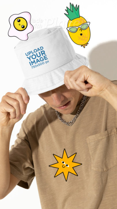 Video of a Man Wearing a Bucket Hat Featuring Fun Animated Stickers