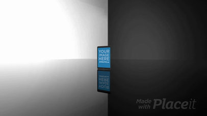 Black iPad All Demo Video Standing on a Glass Surface in Portrait Position Against a White Background a15732b