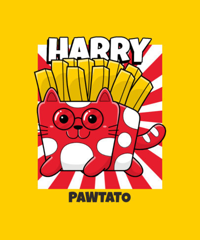 T-Shirt Design Generator with a French Fries Box Featuring a Kawaii Kitten Face