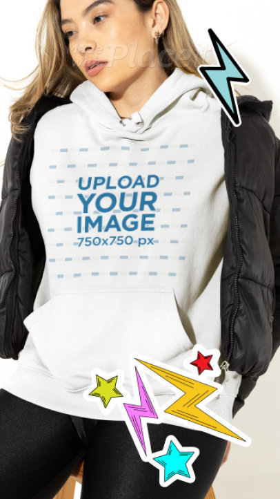 Hoodie Video Featuring a Woman Surrounded by Lightning Animated Stickers
