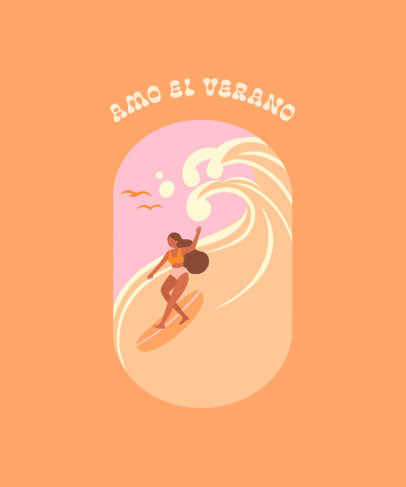 Summer-Themed T-Shirt Design Template Featuring a Surfing Girl
