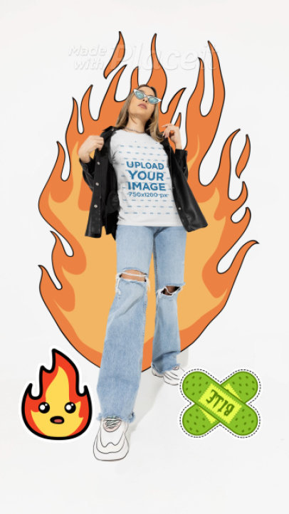 T-Shirt Video Featuring a Woman with Animated Fire in the Background