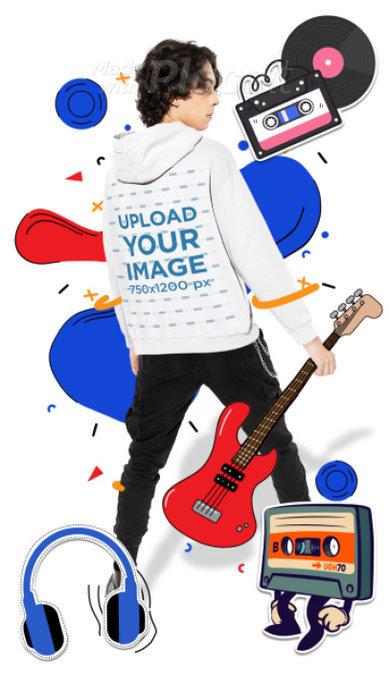 Hoodie Video Featuring a Young Man and Music-Themed Motion Graphics