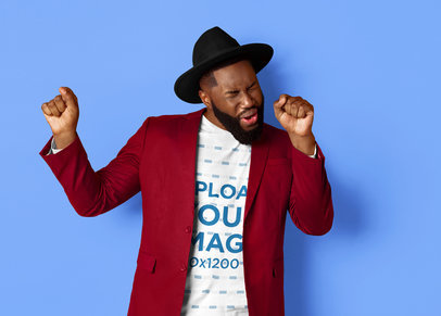 Long Sleeve Tee Mockup of a Dapper Man in a Celebration Pose
