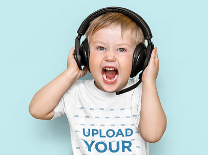 T-Shirt Mockup of a Little Boy Wearing a Headset m24853-r-el2