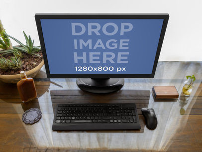 Desktop PC Mockup on a Wooden Desk
