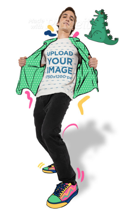 T-Shirt Video of a Man Wearing an Illustrated Jacket With Animated Dots