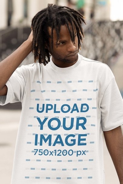 Mockup of a Man with a Locs Hairstyle Wearing an Oversized Tee