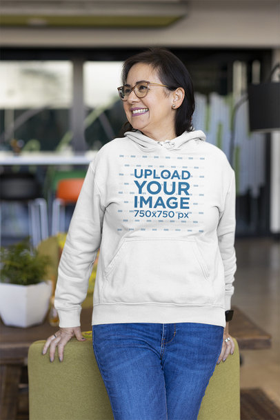 Hoodie Mockup of a Happy Woman Wearing Glasses