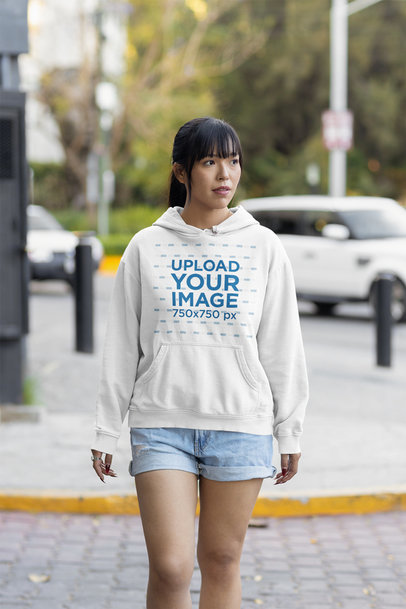 Hoodie Mockup Featuring a Young Woman with Bangs