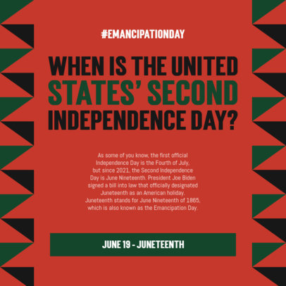 Informative Instagram Post Template Featuring an Emancipation Day Theme 5128c-el1