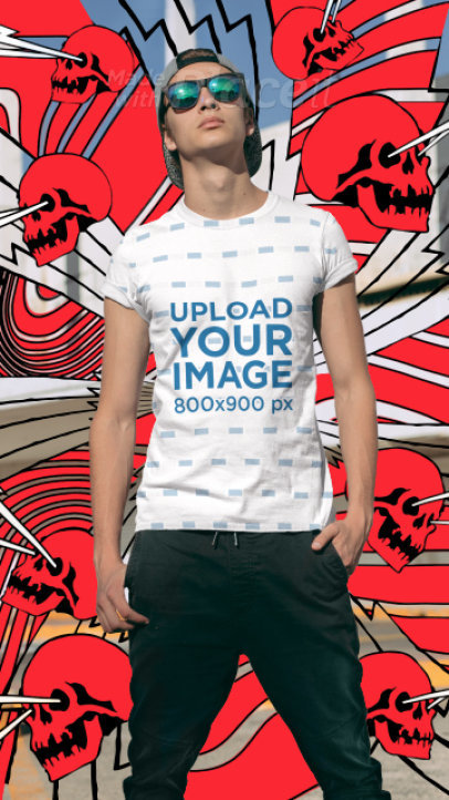 Sublimated T-Shirt Video of a Serious Man Against an Animated Background With Skulls 5189v
