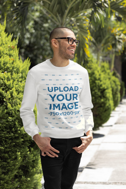 Sweatshirt Mockup of a Man with Glasses Laughing 