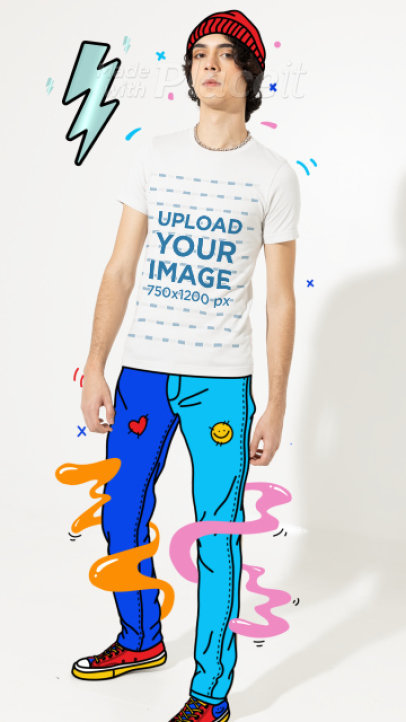 T-Shirt Video of a Young Man Featuring Fun Cartoonish Graphics