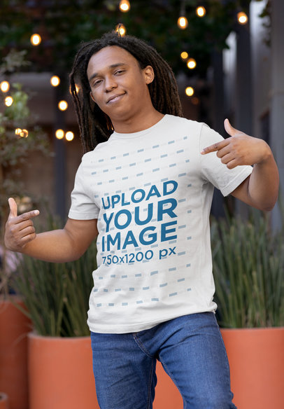 Mockup of a Man Pointing at His Tee