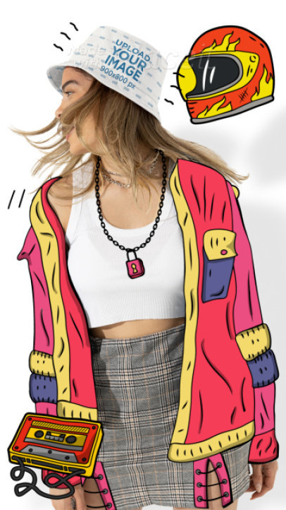 Bucket Hat Video Featuring a Woman Wearing an Animated-Cartoonish Jacket
