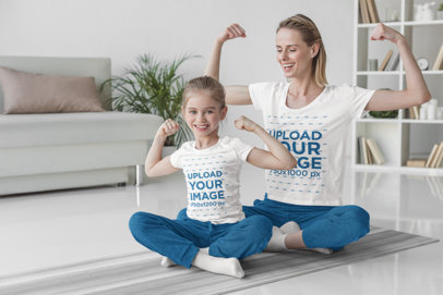 T-Shirt Mockup Featuring a Woman Doing Yoga With Her Daughter