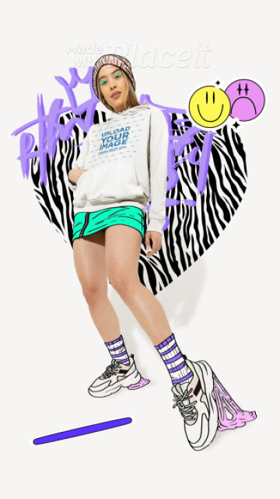 Sticker-Themed Video of a Hoodie Featuring a Woman With a Graphic Outfit