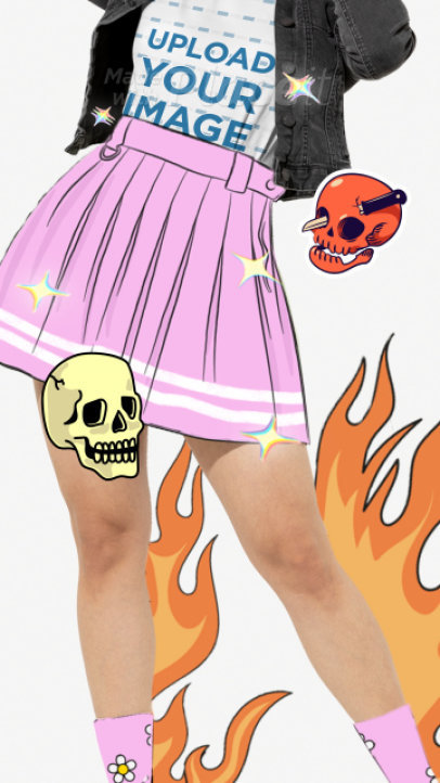 T-Shirt Video of a Woman Smiling and Hiding her Eyes Featuring Illustrated Stickers