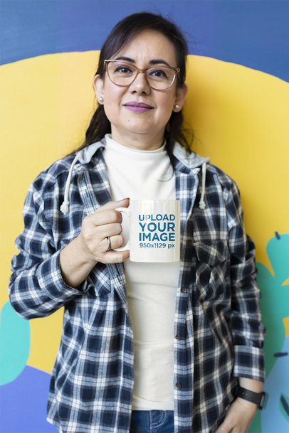 11 oz Coffee Mug Mockup Featuring a Middle-Aged Woman Posing