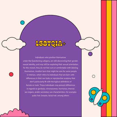 Instagram Post Design Template Featuring Cloud Graphics and a Colorful Ribbon for Pride Month