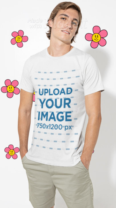 Bella Canvas Tee Video of a Confident Man Featuring Fun Sticker Graphics