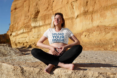 Crop Top Mockup Featuring a Pregnant Woman in the Desert