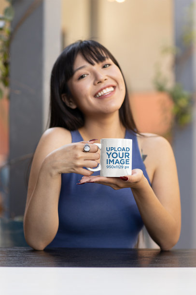 11 oz Coffee Mug Mockup of a Happy Woman Enjoying Her Coffee