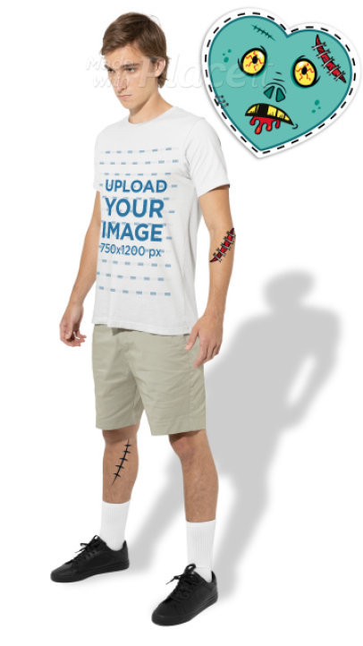 Video of a T-Shirt Featuring Heart-Shaped Zombie Sticker Animation
