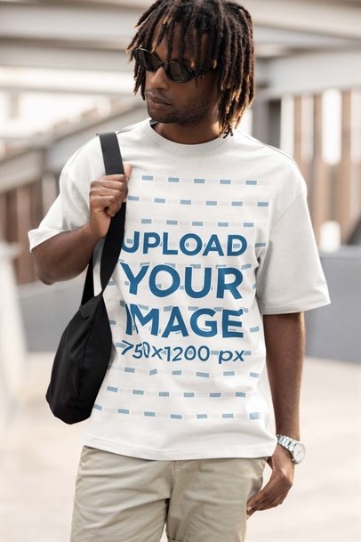 Oversized T-Shirt Mockup Featuring a Bearded Man with Sunglasses