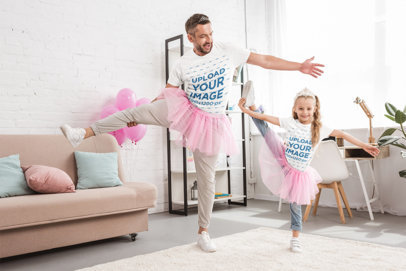 T-Shirt Mockup of a Dad Playing with His Little Girl on Father's Day