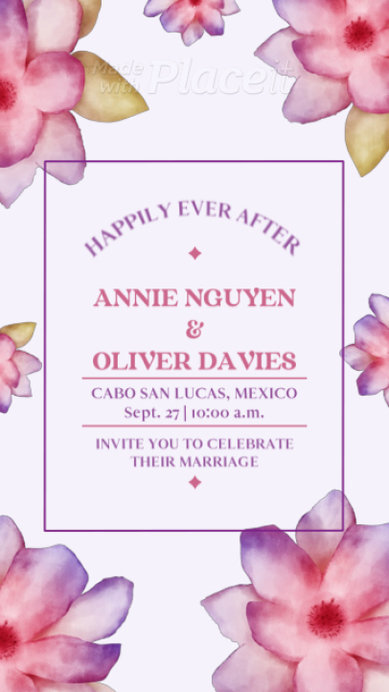 Instagram Story Video Maker for a Wedding Invitation with Animated Watercolor Flowers