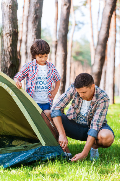T-Shirt Mockup of a Boy Camping with His Dad on Father's Day m10582-r-el2