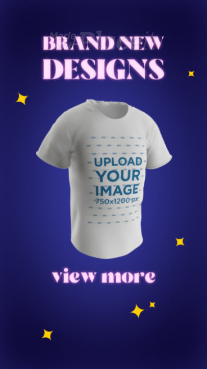 Video fo an Animated 3D Round-Neck T-Shirt Featuring Sparkling Graphics