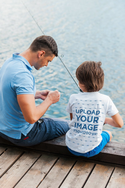Father's Day-Themed T-Shirt Mockup of a Kid Fishing with His Dad m10583-r-el2