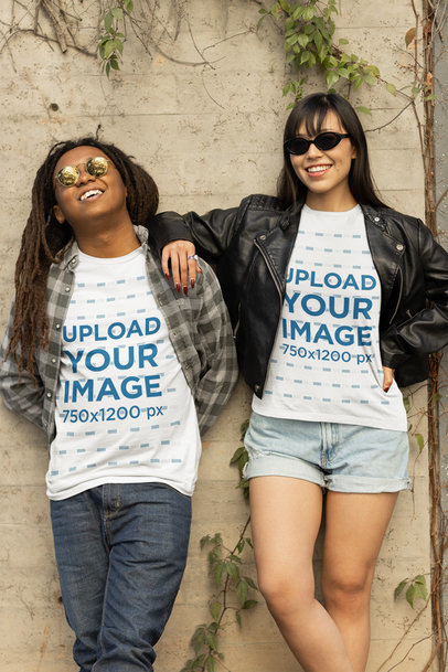 Mockup of Two Friends Wearing Round-Neck T-Shirts