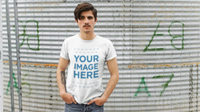 Young Hipster Man Wearing a T-Shirt Stop Motion Moving From Side to Side