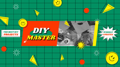 YouTube Banner Template Featuring a Background Grid with Retro Graphics 5163-el1